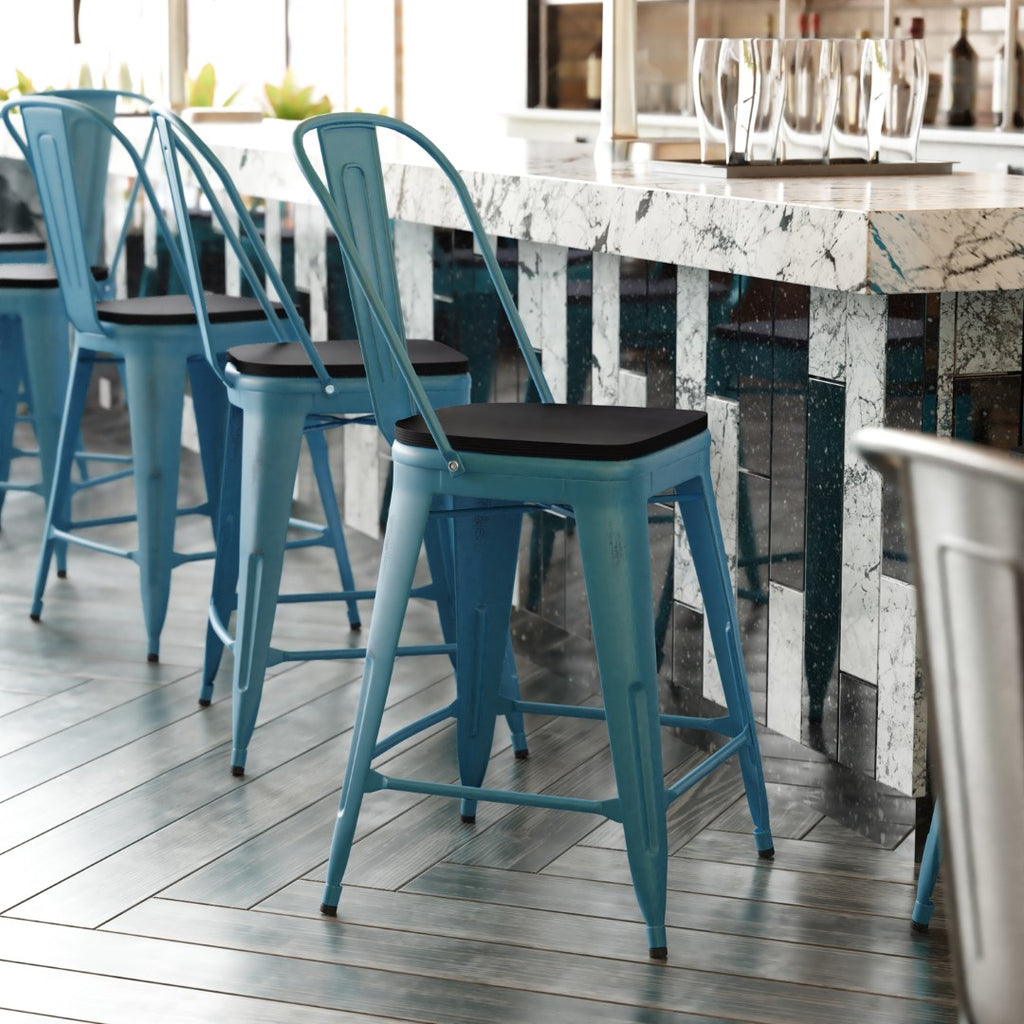 English Elm EE1790 Contemporary Commercial Grade Metal Colorful Restaurant Counter Stool Kelly Blue-Teal/Black EEV-13530