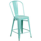 English Elm EE1791 Contemporary Commercial Grade Metal Colorful Restaurant Counter Stool Mint Green EEV-13539