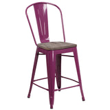 English Elm EE1792 Contemporary Commercial Grade Metal/Wood Colorful Restaurant Counter Stool Purple EEV-13545