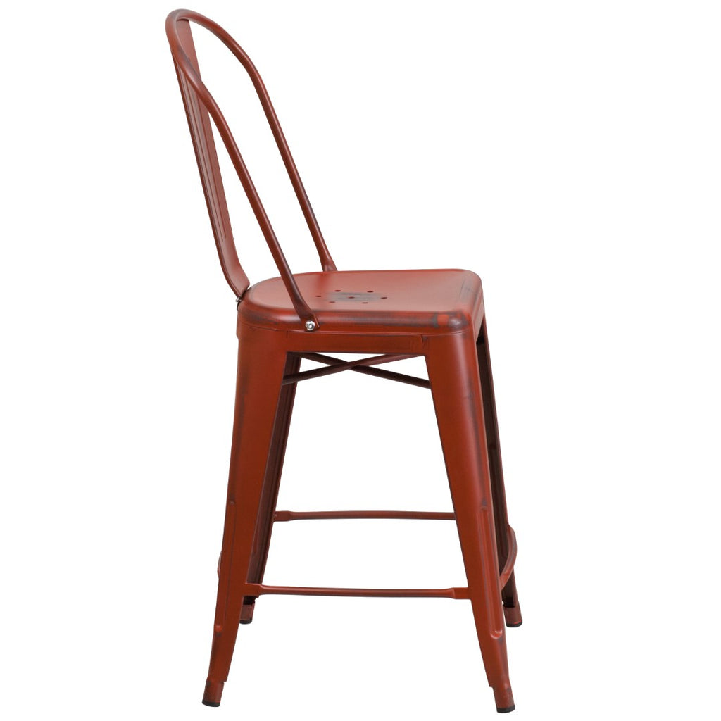English Elm EE1789 Contemporary Commercial Grade Metal Colorful Restaurant Counter Stool Kelly Red EEV-13522