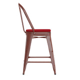 English Elm EE1790 Contemporary Commercial Grade Metal Colorful Restaurant Counter Stool Kelly Red/Red EEV-13534