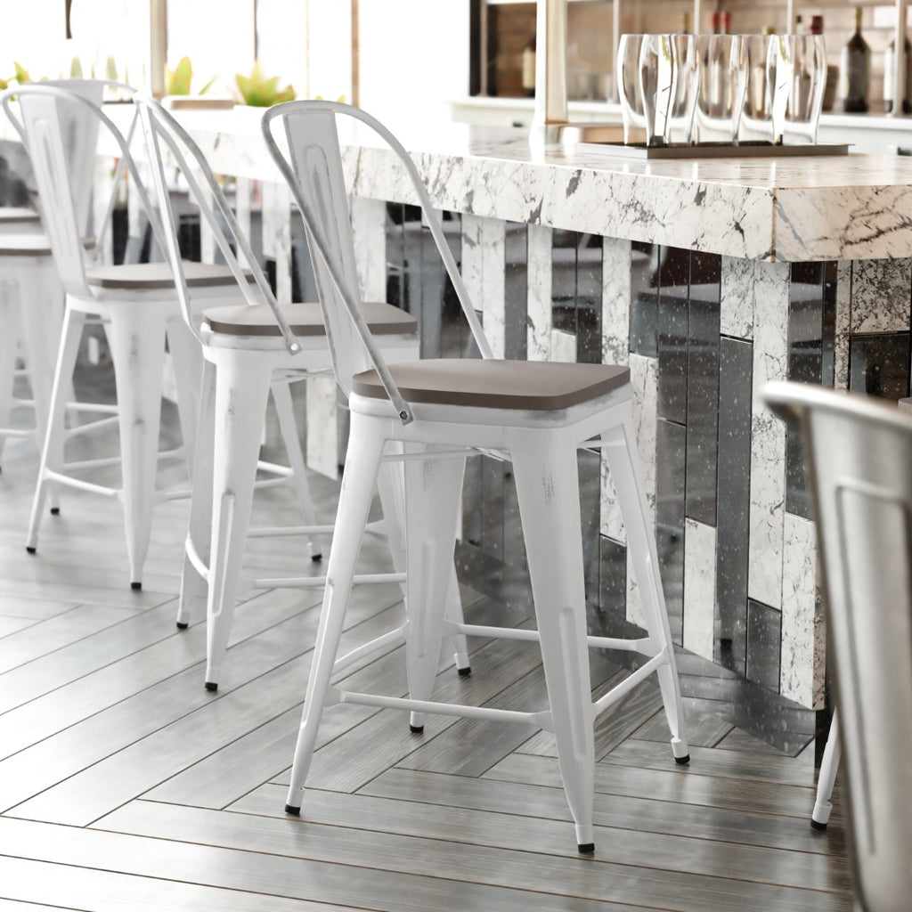 English Elm EE1790 Contemporary Commercial Grade Metal Colorful Restaurant Counter Stool White/Gray EEV-13536