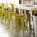 English Elm EE1790 Contemporary Commercial Grade Metal Colorful Restaurant Counter Stool Yellow/Teak EEV-13537