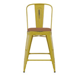 English Elm EE1790 Contemporary Commercial Grade Metal Colorful Restaurant Counter Stool Yellow/Teak EEV-13537
