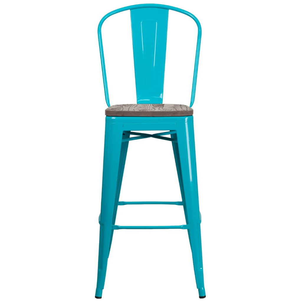 English Elm EE1796 Contemporary Commercial Grade Metal/Wood Colorful Restaurant Barstool Crystal Teal-Blue EEV-13573