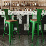 English Elm EE1794 Contemporary Commercial Grade Metal Colorful Restaurant Barstool Green/Teak EEV-13560