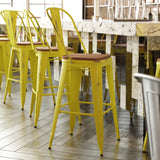 English Elm EE1794 Contemporary Commercial Grade Metal Colorful Restaurant Barstool Yellow/Teak EEV-13568
