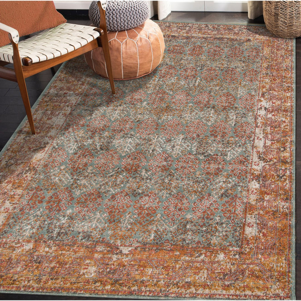 AMER Rugs Eternal ETE-15 Power-Loomed Bordered Transitional Area Rug Teal 9'10" x 13'10"