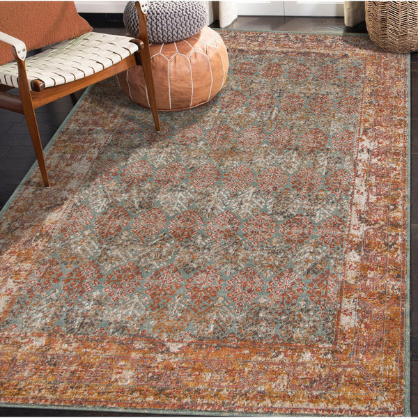 AMER Rugs Eternal ETE-15 Power-Loomed Bordered Transitional Area Rug Teal 9'10" x 13'10"