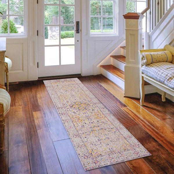 AMER Rugs Eternal ETE-2 Power-Loomed Oriental Transitional Area Rug Ivory/Yellow 2'7" x 7'6"