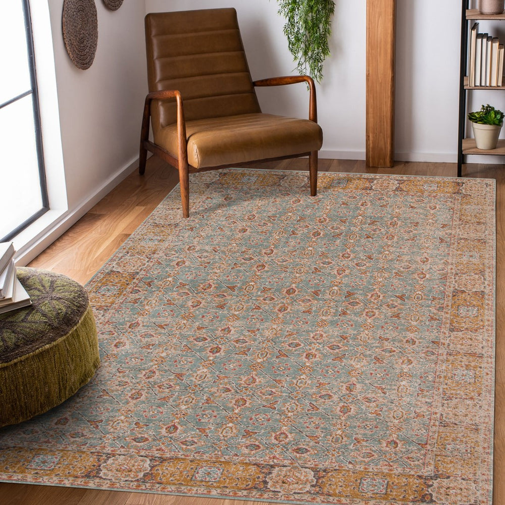 AMER Rugs Eternal ETE-27 Power-Loomed Bordered Transitional Area Rug Teal 9'10" x 13'10"