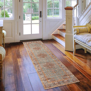 AMER Rugs Eternal ETE-30 Power-Loomed Bordered Transitional Area Rug Sea Green 2'7" x 7'6"