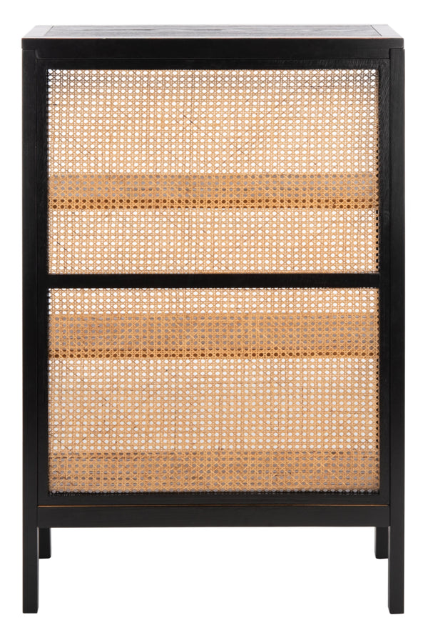 Franz 3-Shelf Cane Back Etagere - Modern Coastal Chic Storage with Black Wood and Natural Accents