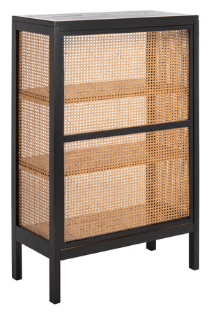 Franz 3-Shelf Cane Back Etagere - Modern Coastal Chic Storage with Black Wood and Natural Accents