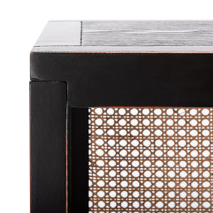 Franz 3-Shelf Cane Back Etagere - Modern Coastal Chic Storage with Black Wood and Natural Accents