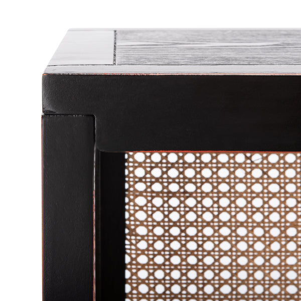 Franz 3-Shelf Cane Back Etagere - Modern Coastal Chic Storage with Black Wood and Natural Accents