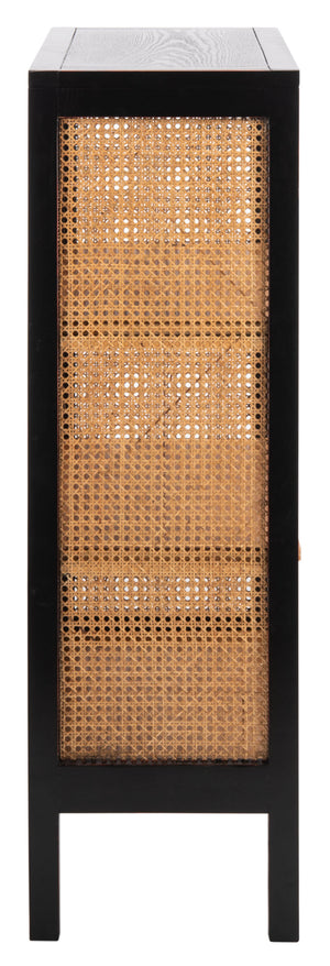 Franz 3-Shelf Cane Back Etagere - Modern Coastal Chic Storage with Black Wood and Natural Accents