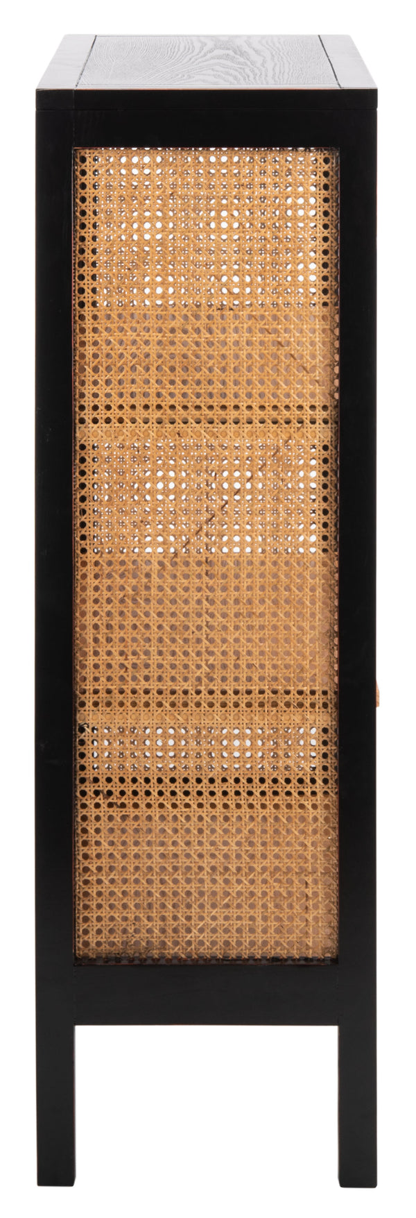 Franz 3-Shelf Cane Back Etagere - Modern Coastal Chic Storage with Black Wood and Natural Accents