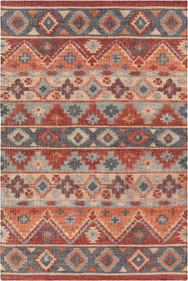 Chandra Rugs Ethel 90% Jute + 10% Cotton Hand-Woven Contemporary Rug Red/Orange/Blue/Natural 7'9 x 10'6