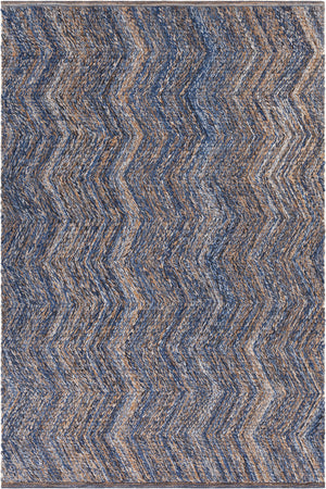 Chandra Rugs Eugenie 100% Recycled Polyester Hand-Woven Contemporary Rug Blue/Gold 7'9 x 10'6