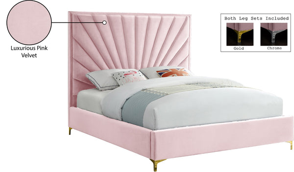 Eclipse Velvet / Engineered Wood / Metal / Foam Contemporary Pink Velvet Queen Bed - 65" W x 86.5" D x 59.5" H