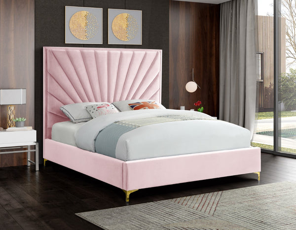 Eclipse Velvet / Engineered Wood / Metal / Foam Contemporary Pink Velvet Queen Bed - 65" W x 86.5" D x 59.5" H