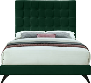Elly Velvet / Engineered Wood Contemporary Green Velvet Full Bed - 57" W x 81.9" D x 62" H
