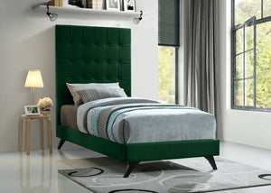 Elly Velvet / Engineered Wood Contemporary Green Velvet Twin Bed - 41.5" W x 81.9" D x 62" H