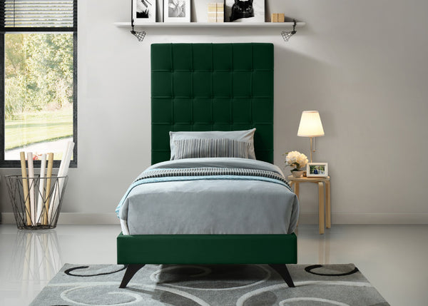 Elly Velvet / Engineered Wood Contemporary Green Velvet Twin Bed - 41.5" W x 81.9" D x 62" H