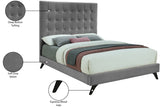 Elly Velvet / Engineered Wood Contemporary Grey Velvet Full Bed - 57" W x 81.9" D x 62" H