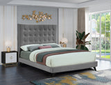 Elly Velvet / Engineered Wood Contemporary Grey Velvet Queen Bed - 63" W x 87.4" D x 62" H