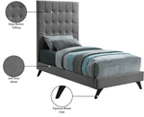 Elly Velvet / Engineered Wood Contemporary Grey Velvet Twin Bed - 41.5" W x 81.9" D x 62" H