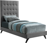 Elly Velvet / Engineered Wood Contemporary Grey Velvet Twin Bed - 41.5" W x 81.9" D x 62" H