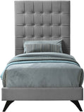 Elly Velvet / Engineered Wood Contemporary Grey Velvet Twin Bed - 41.5" W x 81.9" D x 62" H