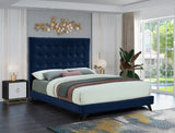 Elly Velvet / Engineered Wood Contemporary Navy Velvet Full Bed - 57" W x 81.9" D x 62" H