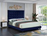 Elly Velvet / Engineered Wood Contemporary Navy Velvet Queen Bed - 63" W x 87.4" D x 62" H