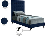 Elly Velvet / Engineered Wood Contemporary Navy Velvet Twin Bed - 41.5" W x 81.9" D x 62" H