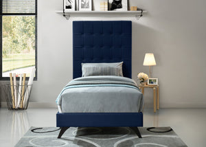 Elly Velvet / Engineered Wood Contemporary Navy Velvet Twin Bed - 41.5" W x 81.9" D x 62" H