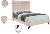 Elly Velvet / Engineered Wood Contemporary Pink Velvet Full Bed - 57" W x 81.9" D x 62" H