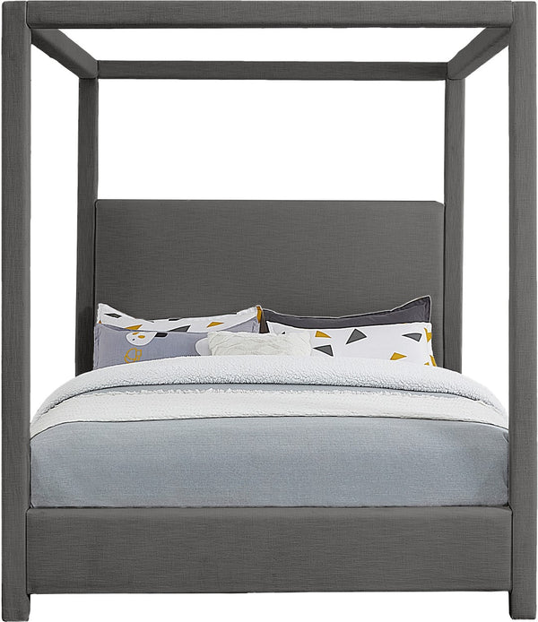 Emerson Linen Textured Fabric / Solid Wood / Plywood / Foam Mid Century Modern Grey Linen Textured Fabric King Bed (3 Boxes) - 83" W x 87" D x 78" H