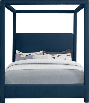Emerson Linen Textured Fabric / Solid Wood / Plywood / Foam Mid Century Modern Navy Linen Textured Fabric King Bed (3 Boxes) - 83" W x 87" D x 78" H