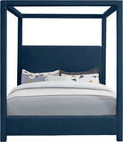 Emerson Linen Textured Fabric / Solid Wood / Plywood / Foam Mid Century Modern Navy Linen Textured Fabric King Bed (3 Boxes) - 83" W x 87" D x 78" H