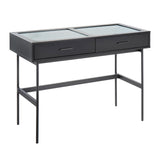 Emery Contemporary Console Table in Black Wood, Black Steel, and Glass Top by LumiSource