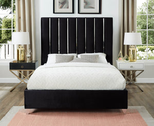 Enzo Velvet / Engineered Wood / Metal / Foam Contemporary Black Velvet Full Bed - 59" W x 81" D x 63.5" H