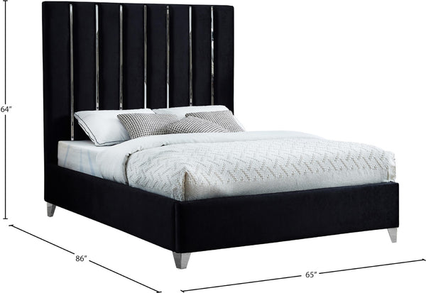 Enzo Velvet / Engineered Wood / Metal / Foam Contemporary Black Velvet Queen Bed - 65" W x 86" D x 63.5" H