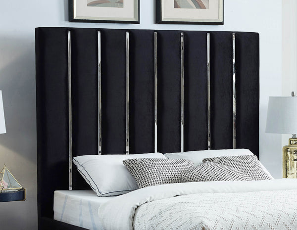 Enzo Velvet / Engineered Wood / Metal / Foam Contemporary Black Velvet Queen Bed - 65" W x 86" D x 63.5" H