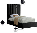 Enzo Velvet / Engineered Wood / Metal / Foam Contemporary Black Velvet Twin Bed - 44" W x 81" D x 63.5" H