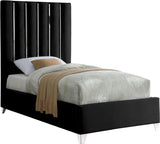 Enzo Velvet / Engineered Wood / Metal / Foam Contemporary Black Velvet Twin Bed - 44" W x 81" D x 63.5" H