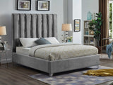 Enzo Velvet / Engineered Wood / Metal / Foam Contemporary Grey Velvet King Bed - 80.5" W x 86" D x 63.5" H