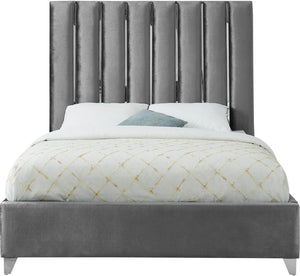 Enzo Velvet / Engineered Wood / Metal / Foam Contemporary Grey Velvet Queen Bed - 65" W x 86" D x 63.5" H